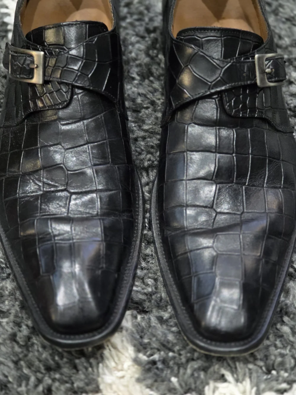 Mezlan Men's Black Croc-Embossed Leather Single Monk Strap Shoes Size 8.5M
